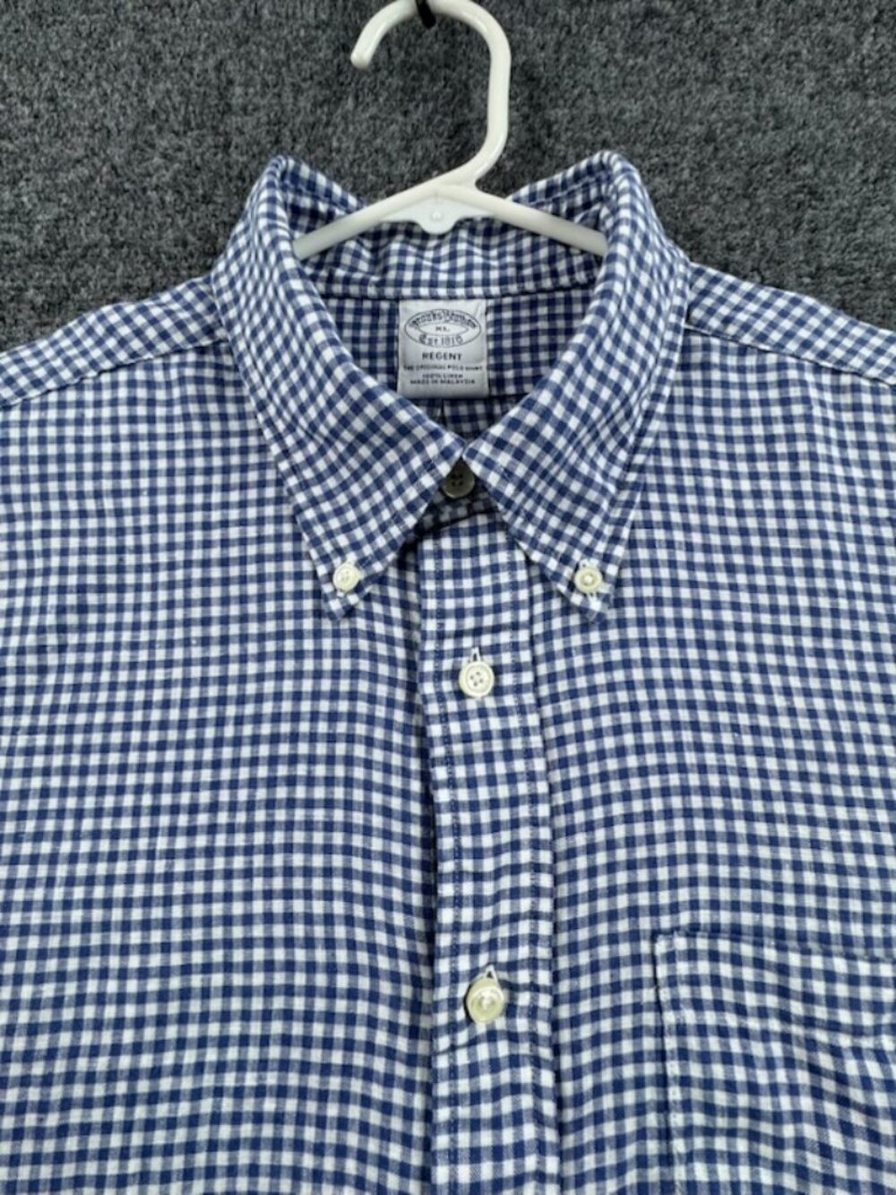 Brooks Brothers All Linen Blue White Regent Button-Down XL Check Pocket Shirt